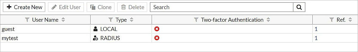 Screenshot of the added RADIUS user